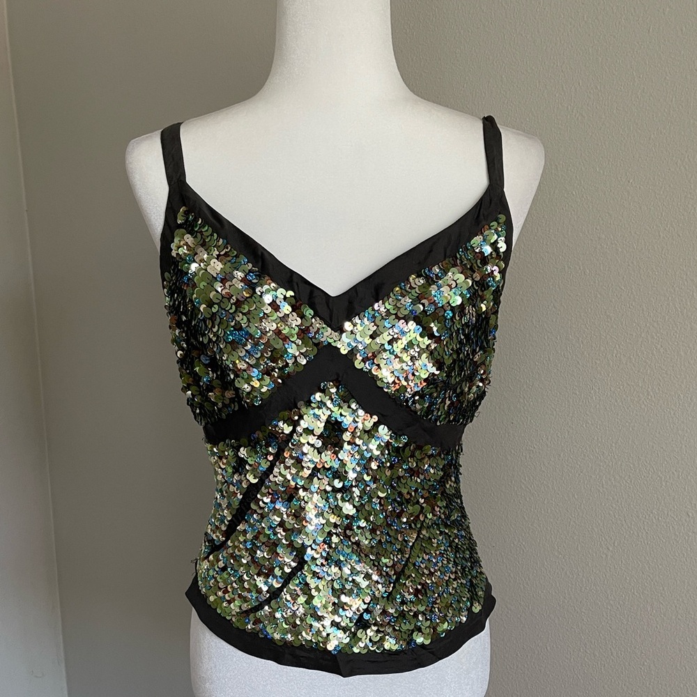 Spiegel Black Camisole with Iridescent Green Sequins